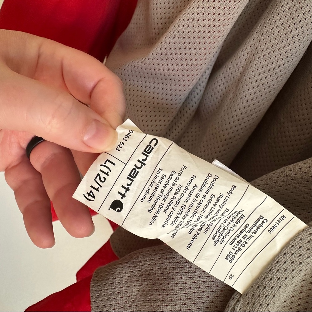 Vintage Carhartt Raincoat Jacket Red Grey Hiking Outdoors Windbreaker Large - Picture 12 of 14